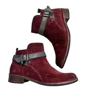 Bussola Sevilla Buckle Bootie Cabernet Red Suede Leather Size 37 or 6.5